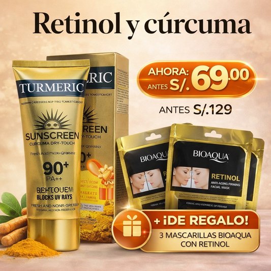 Pack Anti-Edad Esencial💅 (BLOQUEADOR CÚRCUMA + ⭐3 MASCARILLAS GRATIS⭐ DE RETINOL)