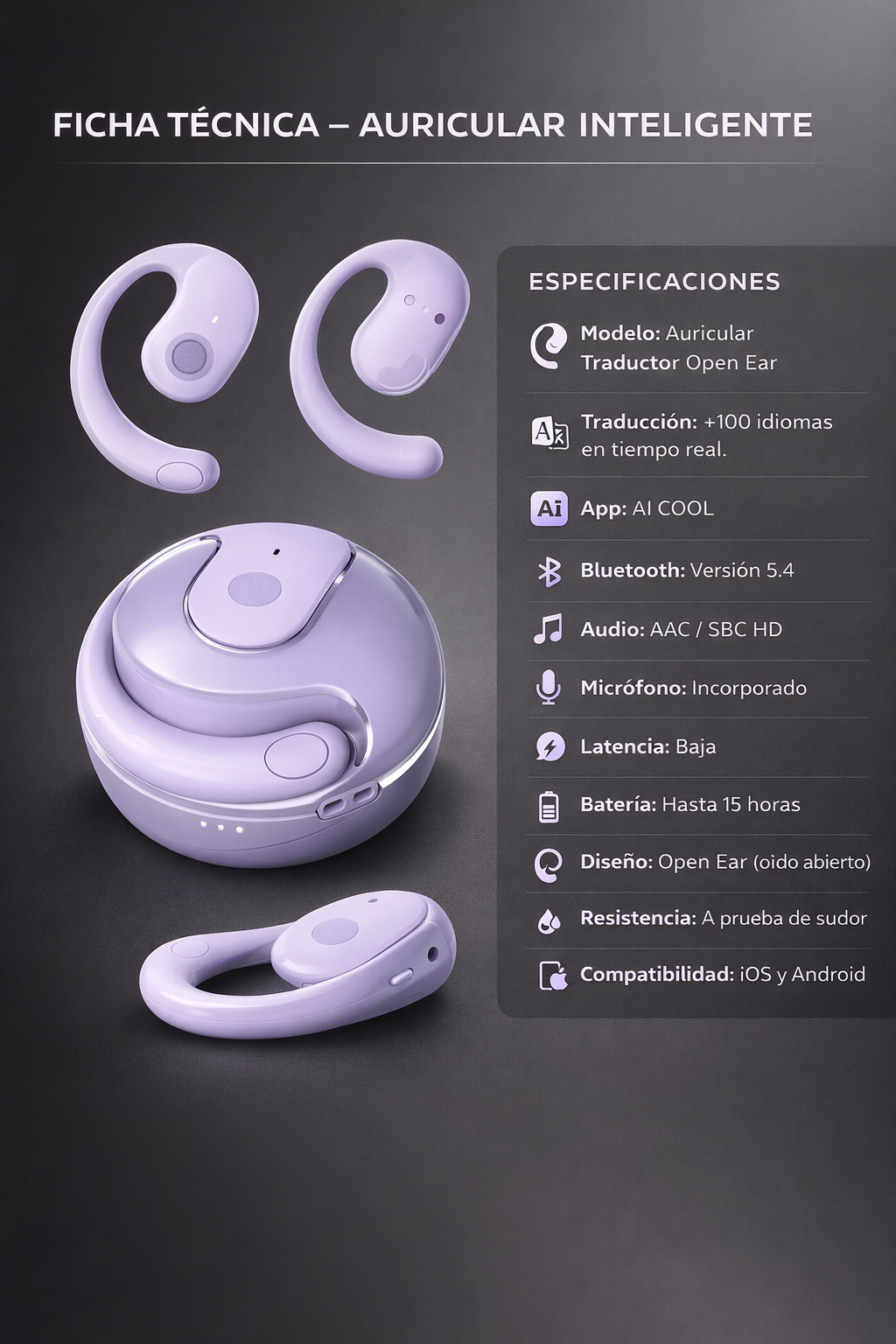 OWS 31 LilaVoice – Auricular Traductor en Tiempo Real 🗣️⚡