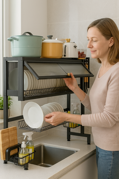 ESCURRIDOR DE PLATOS de 2 PISOS  CON TAPA MODELO PREMIUM