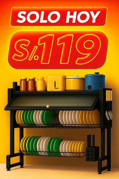 ESCURRIDOR DE PLATOS de 2 PISOS  CON TAPA MODELO PREMIUM